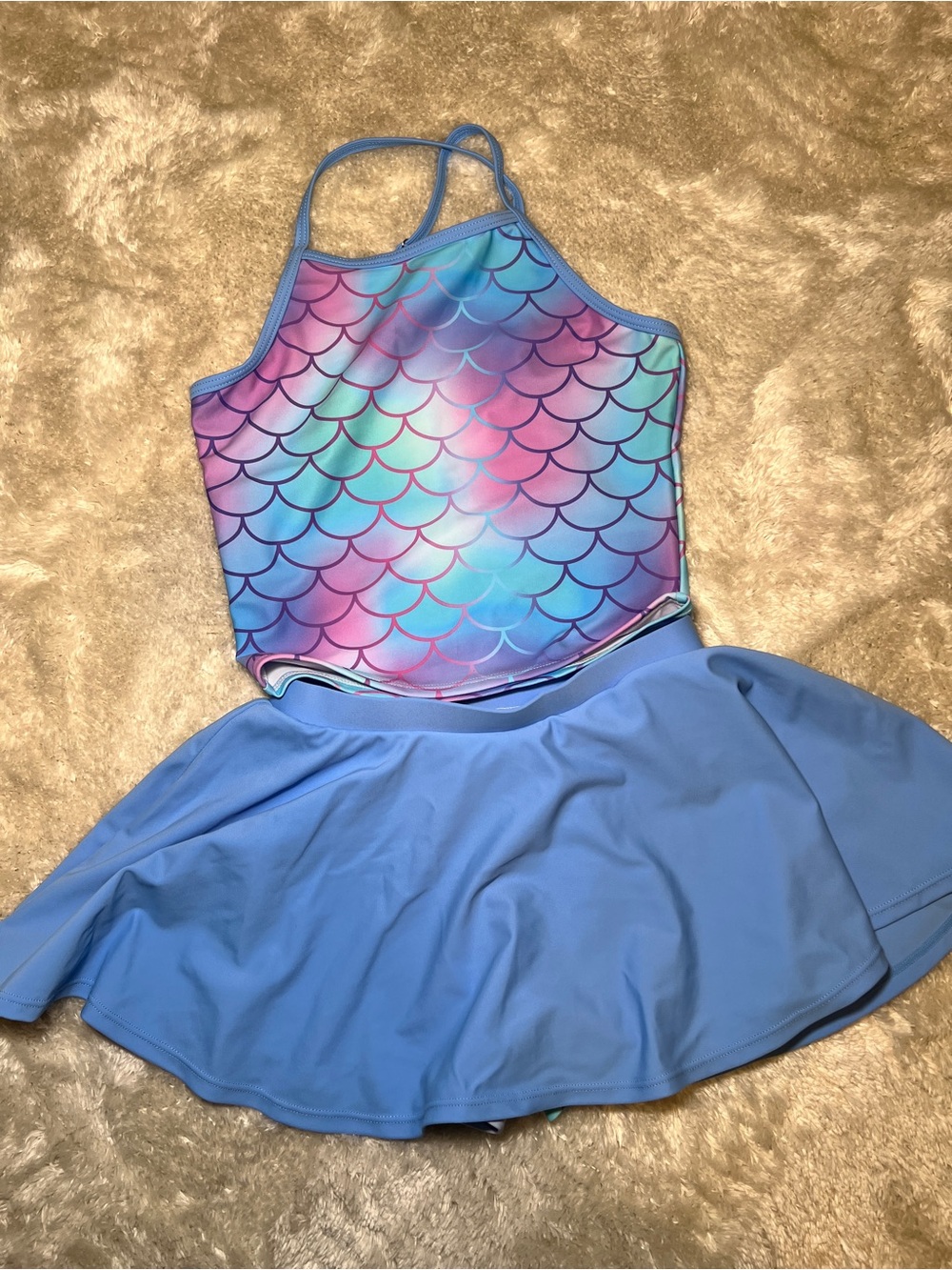 Girls Mermaid Print Swim Suit- Pink Blue Teal